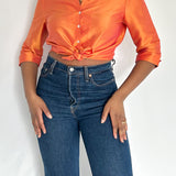 Vintage Silk Orange Button Up Blouse