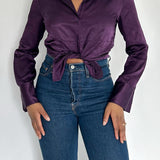 Vintage Regal Purple Textured Button Up Blouse