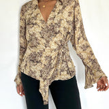 Vintage Beige Silk Floral Blouse