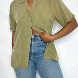 Vintage Silk Olive Green Button Up