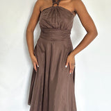 Brown Silk Blend Halter Dress