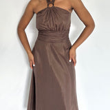 Brown Silk Blend Halter Dress