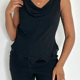 Vintage Scalloped Black Sleeveless Top