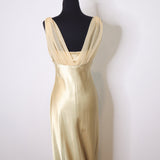 Vintage Gold Shimmer Evening Maxi Dress