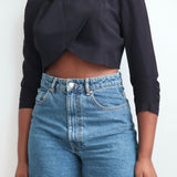 Vintage Cropped Black Blazer Top