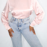 Vintage Satin Pink Mock Neck Blouse