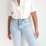 Vintage Cropped White Button Up