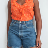 Vintage Silk Orange Ruffled Blouse