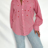 Vintage Red Gingham Top with Heart Embroidery