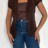 Vintage Ruffle Top in Chiffon Brown