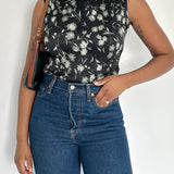 Vintage Black Sleeveless Floral Top