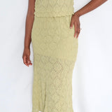 Lime Floral Lace Midi Skirt