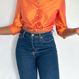 Vintage Silk Orange Button Up Blouse