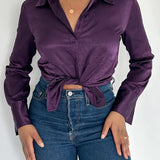 Vintage Regal Purple Textured Button Up Blouse