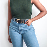 Vintage Green Tone Sleeveless Turtleneck Top
