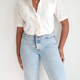 Vintage Cropped White Button Up