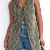 Vintage Sleeveless Green Textured Vest