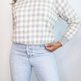 Vintage Baby Blue Gingham Wool Sweater