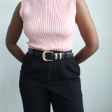 Pink Ribbed Sleeveless Turtleneck Top