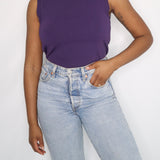 Purple Textured Mock Neck Top