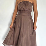 Brown Silk Blend Halter Dress