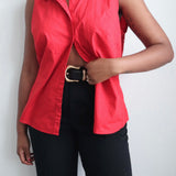 Vintage Red Sleeveless Button Up
