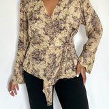 Vintage Beige Silk Floral Blouse