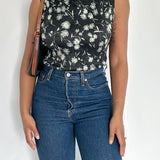 Vintage Black Sleeveless Floral Top