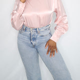 Vintage Satin Pink Mock Neck Blouse