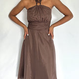 Brown Silk Blend Halter Dress