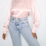 Vintage Satin Pink Mock Neck Blouse