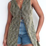 Vintage Sleeveless Green Textured Vest