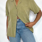 Vintage Silk Olive Green Button Up