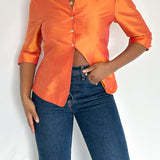 Vintage Silk Orange Button Up Blouse