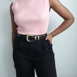 Pink Ribbed Sleeveless Turtleneck Top