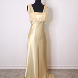 Vintage Gold Shimmer Evening Maxi Dress