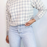 Vintage Baby Blue Gingham Wool Sweater