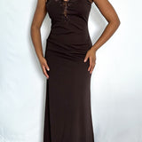 Vintage Brown Maxi Dress with Beading