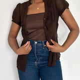 Vintage Ruffle Top in Chiffon Brown