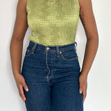 Vintage Green Textured Mock Neck Top