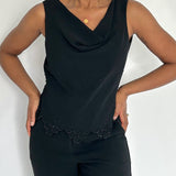 Vintage Scalloped Black Sleeveless Top