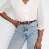 Vintage Cream Ruffle V-Neck Blouse